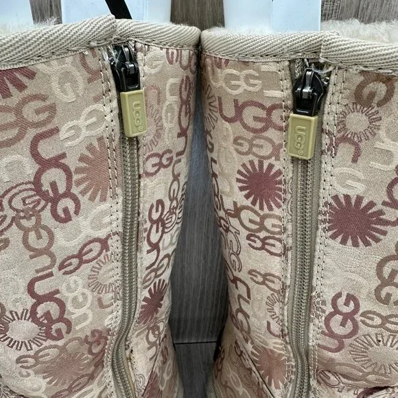 UGG 5515 Tall Winter Boots Womens 6 Lined Monogram Logo Zip Tan Beige - Picture 6 of 12
